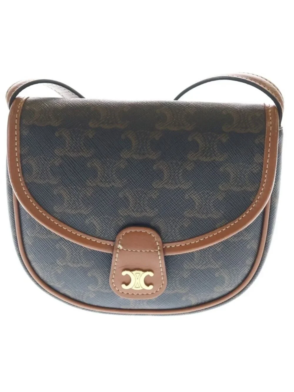 Celine Triomphe Mini Besace Shoulder Bag Leather Brown
